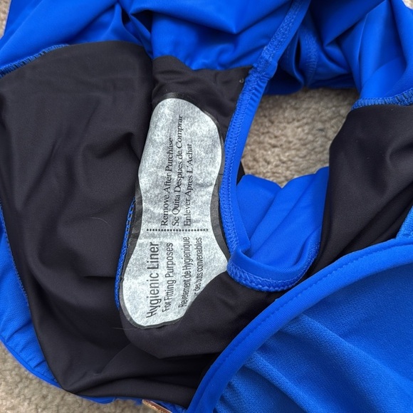 NWT Lauren Ralph Lauren Ring Over the Shoulder Blue One Piece Swimsuit Size 16 - Picture 9 of 9